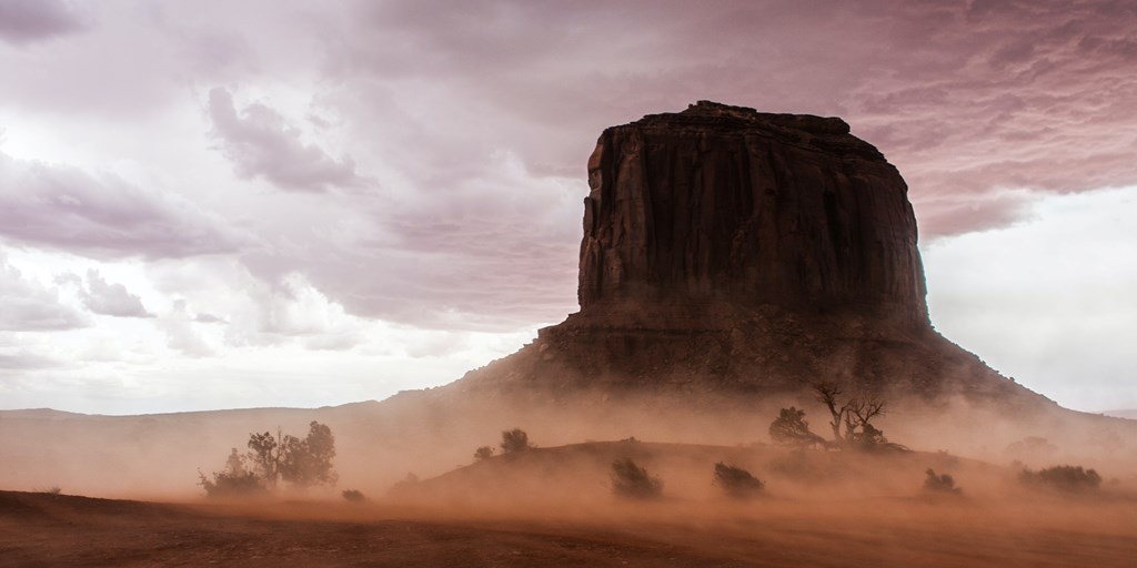 Desert scene, sand blowing Oljato-Monument Valley, United States
