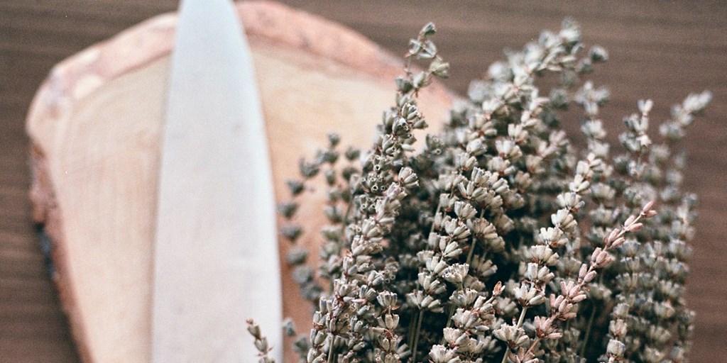 A Kitchen Knife and a bunch of Lavander